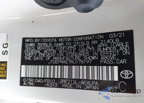 2021 Toyota Corolla Le from USA, damaged, VIN JTDEPMAE7MJ178197